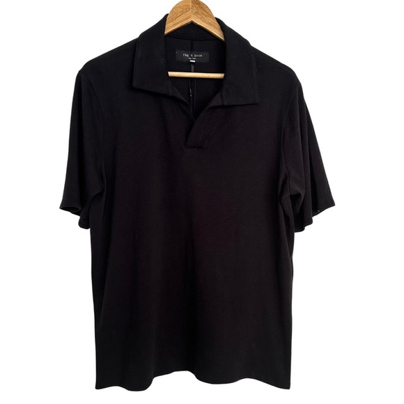 rag & bone Men's Black Johnny Slub Polo SZ Large Quiet Luxury NWT Retail $148 - Picture 1 of 7